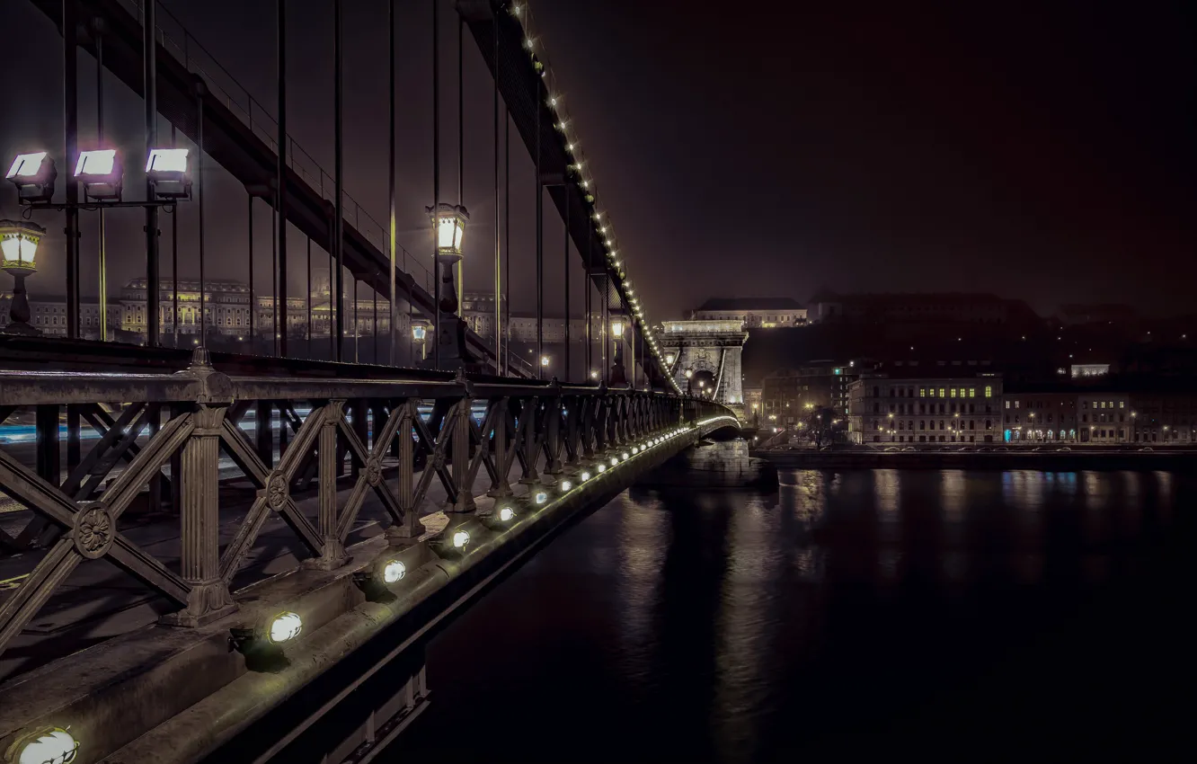 Photo wallpaper night, Budapest, Chain Bridge