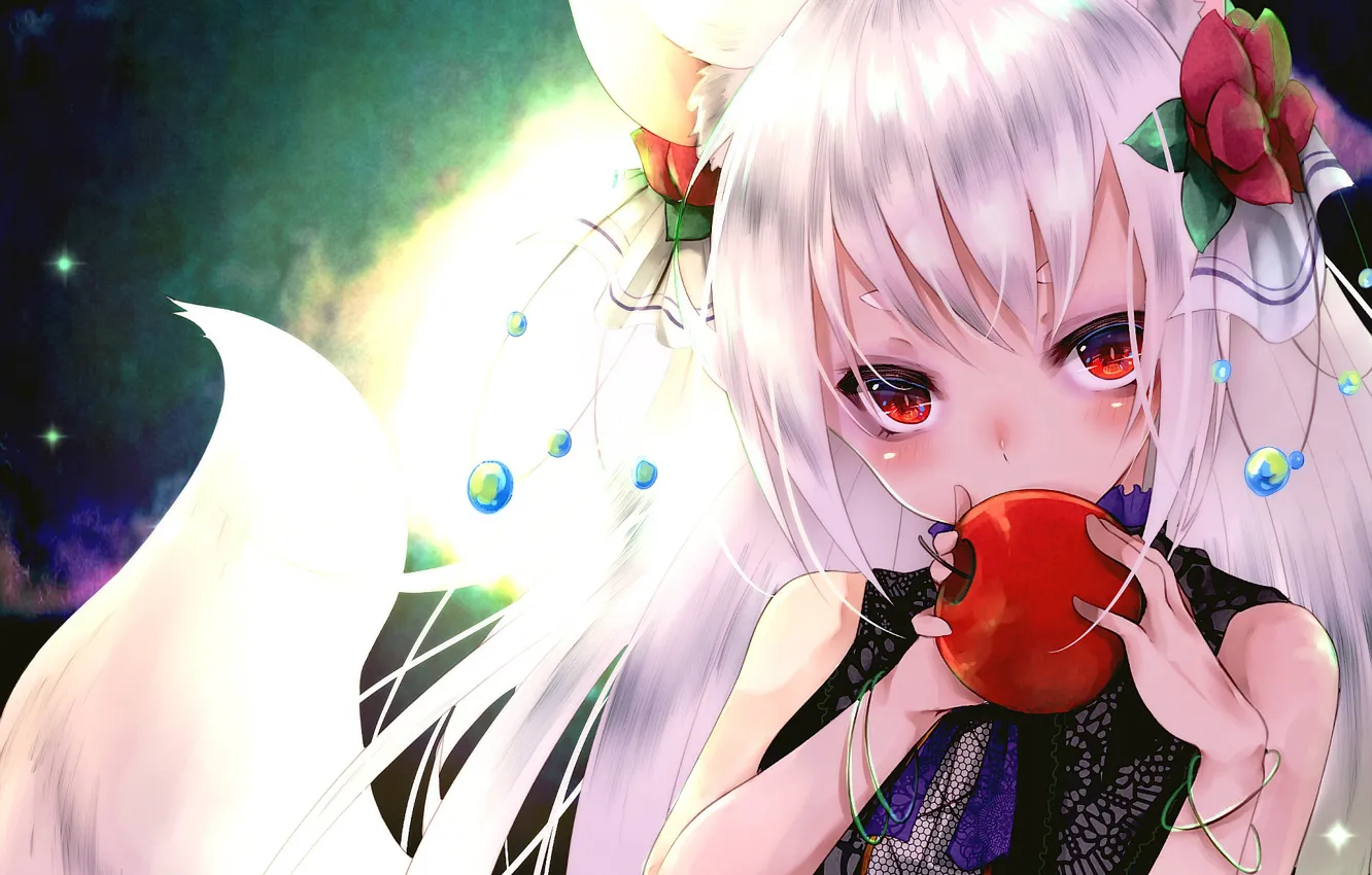 Photo wallpaper anime, art, hands, look, girl, apples