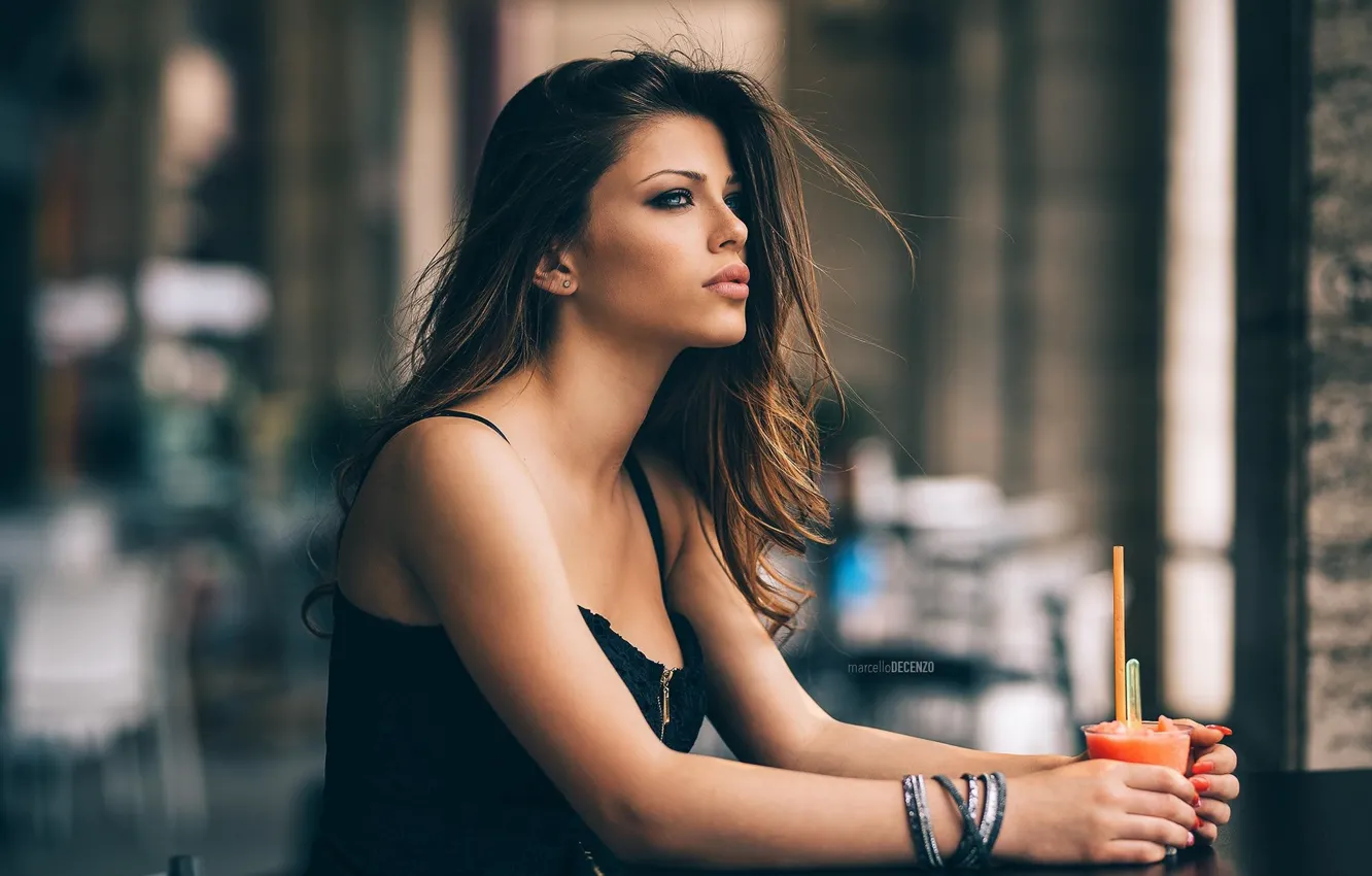 Photo wallpaper pose, model, portrait, makeup, dress, brunette, hairstyle, cocktail