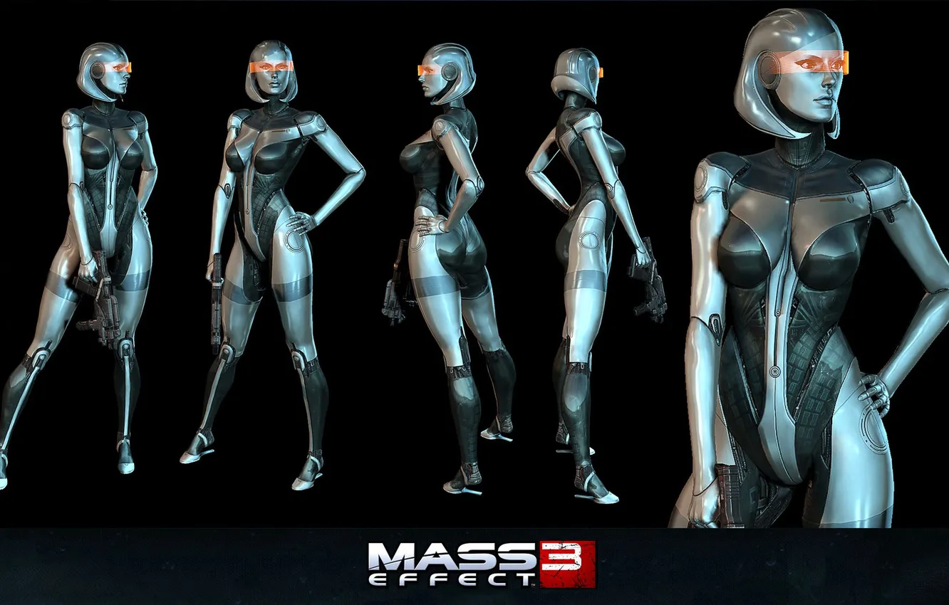 Photo wallpaper characters, view, mass effect 3, weapons, girl, costume