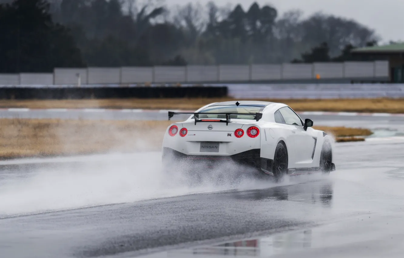 Photo wallpaper white, water, Nissan, GT-R, track, R35, Nismo, 2019