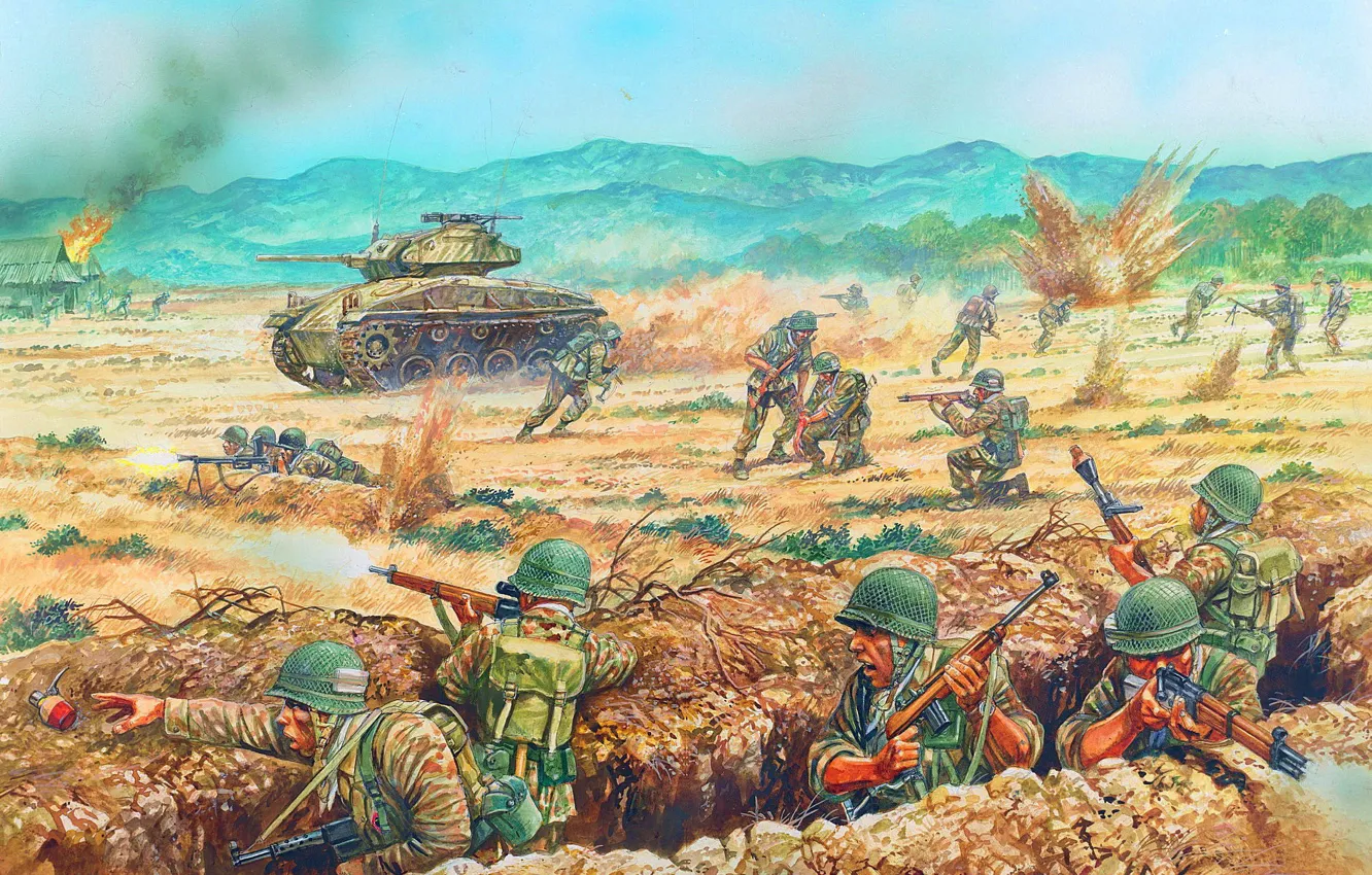 Photo wallpaper War, Soldiers, Tank, Shot