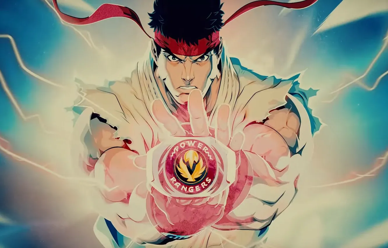 Photo wallpaper crossover, Street Fighter, Ryu, Power Rangers, morfer