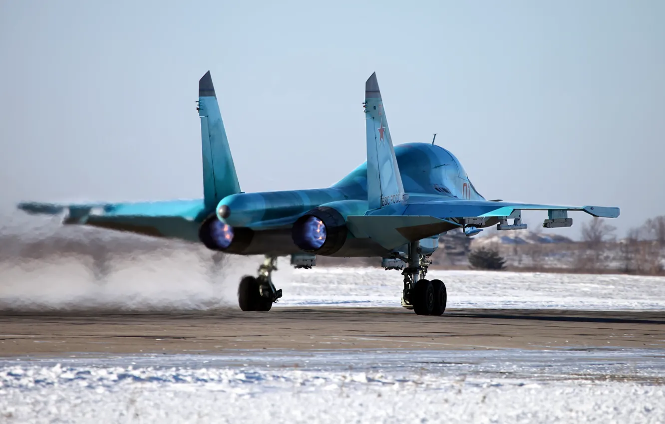 Photo wallpaper snow, bomber, defender, frontline, Fullback, WFP, Su 34, side 01