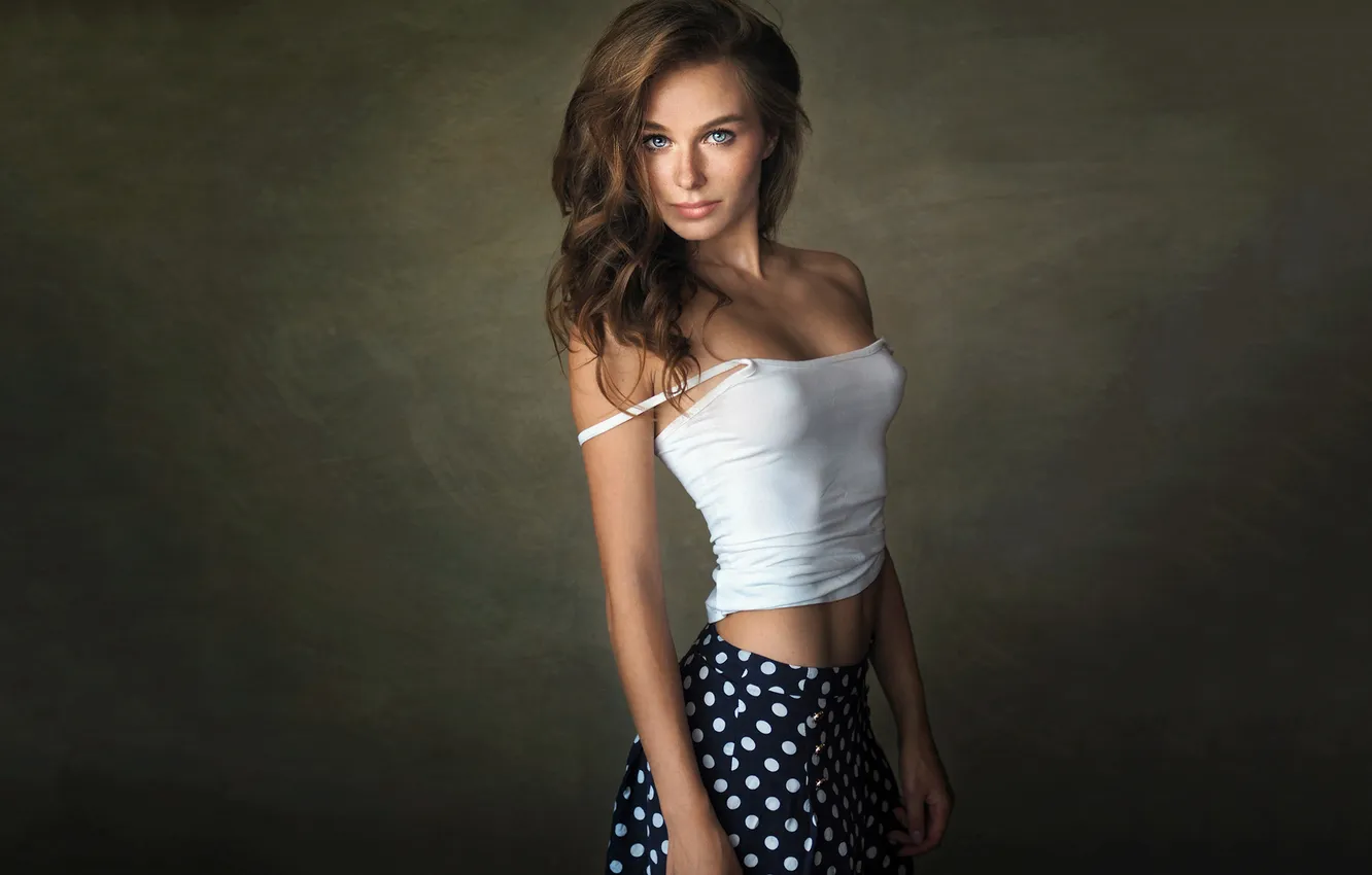 Photo wallpaper look, long hair, long hair, eyes, pretty, lips, brunette, Stanislav Puchkovsky