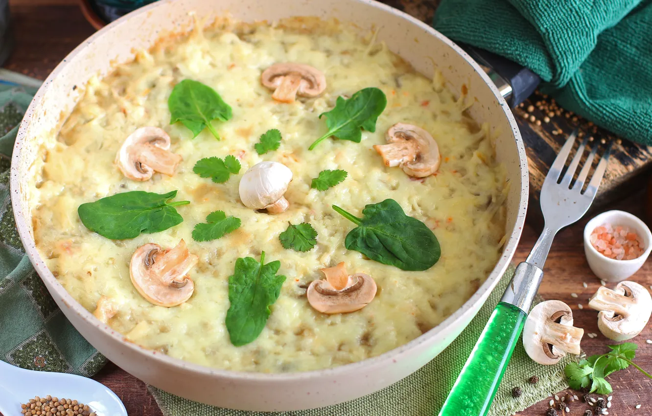 Photo wallpaper mushrooms, cheese, casserole, Julien