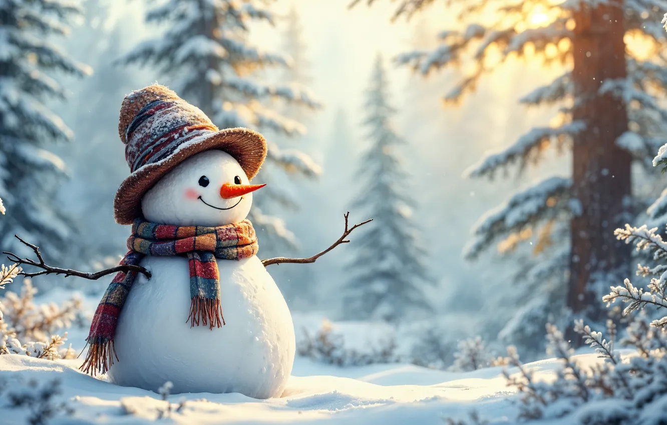 Photo wallpaper winter, snow, decoration, new year, Christmas, snowman, Christmas, winter