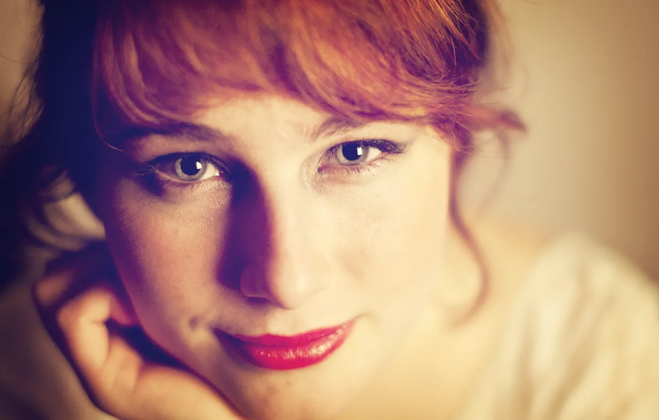 Photo wallpaper look, girl, smile, redhead, curls