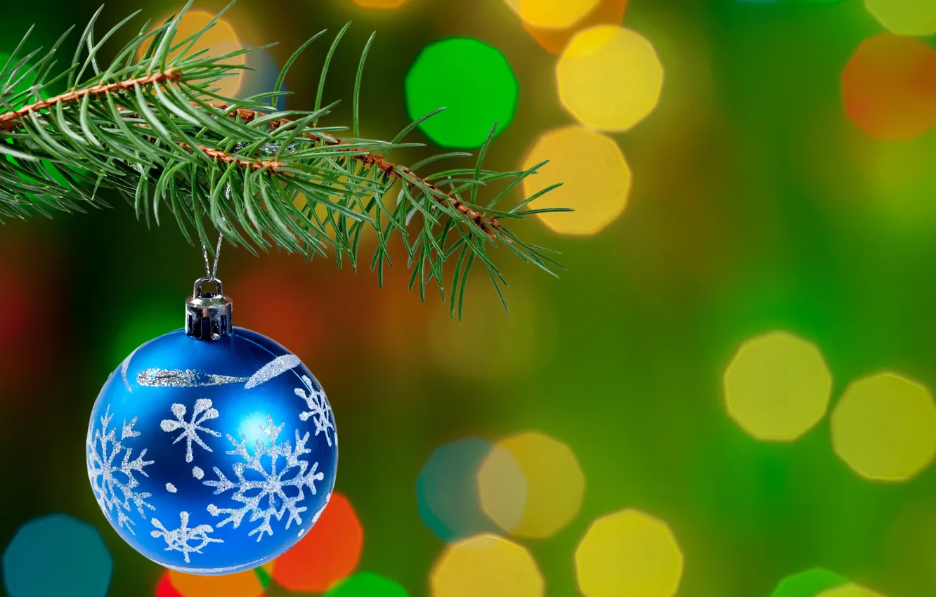 Photo wallpaper ball, branch, tree, bokeh, Christmas decoration