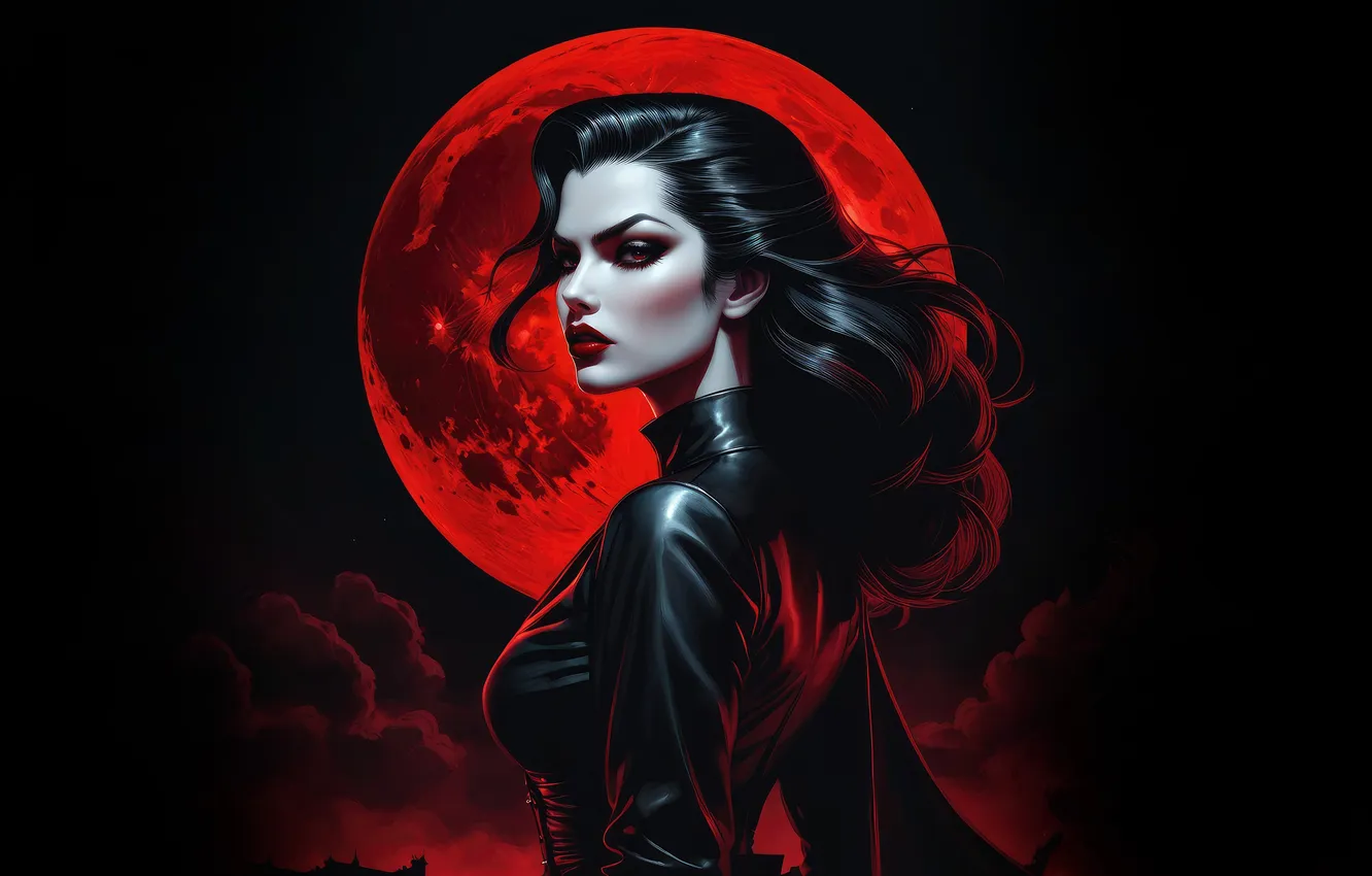 Photo wallpaper girl, night, the moon, fantasy, vampire