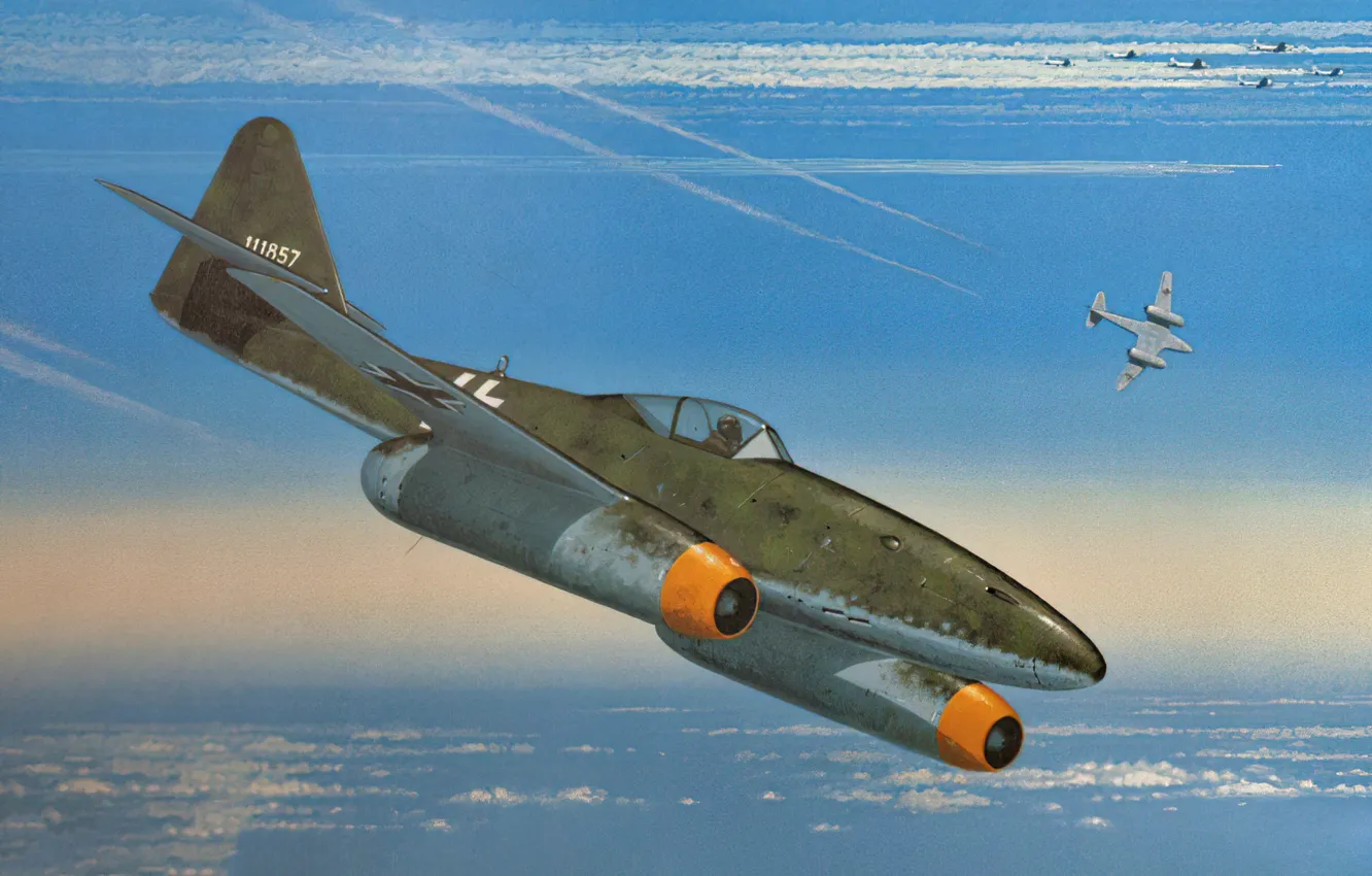 Photo wallpaper war, art, airplane, jet, WW2, Me-262
