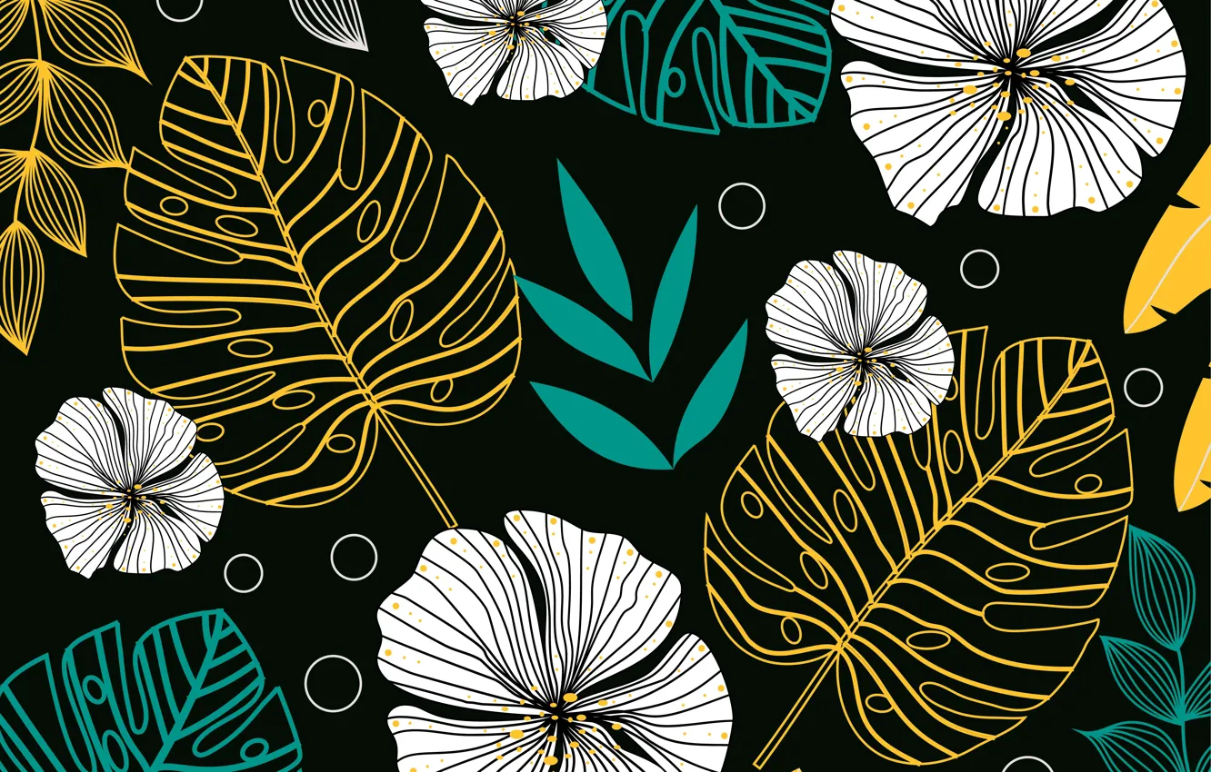 Photo wallpaper leaves, flowers, background