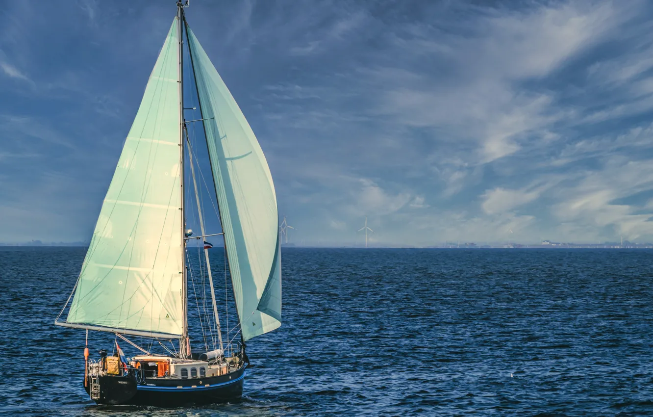 Photo wallpaper sea, the sky, shore, sail