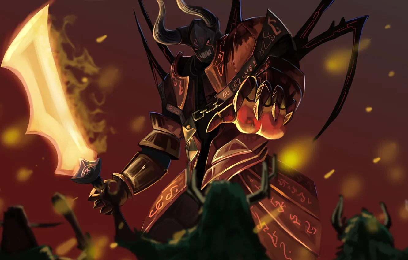 Photo wallpaper weapons, sword, the demon, art, horns, dota 2, Doom, Lucifer