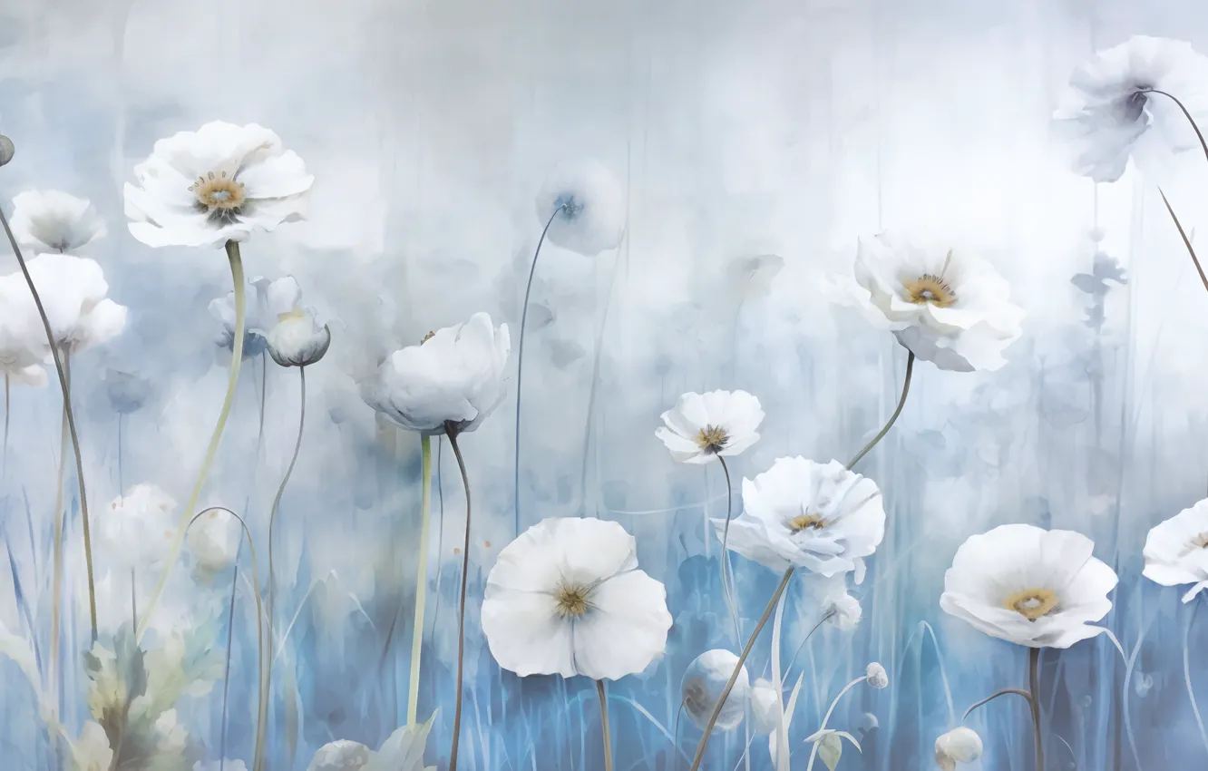 Photo wallpaper AI art, Maki, blur, white, glade, neural network