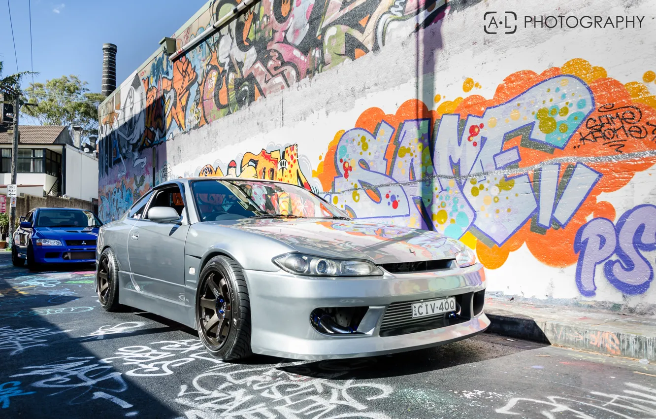 Photo wallpaper graffiti, S15, Silvia, Nissan, grey, Nissan, Tuning, Sylvia