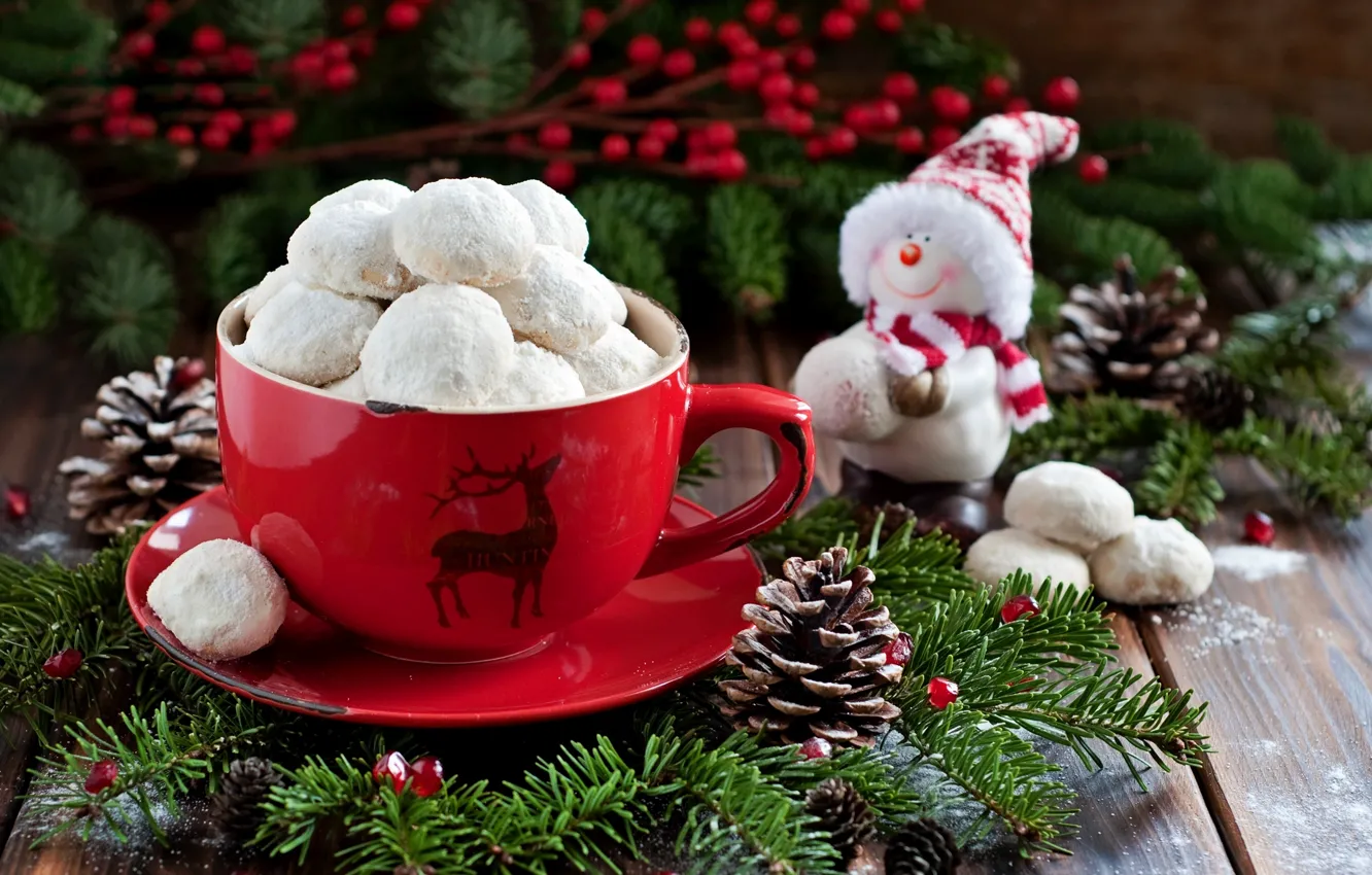 Photo wallpaper holiday, food, cookies, Christmas, Cup, New year, snowman, Christmas