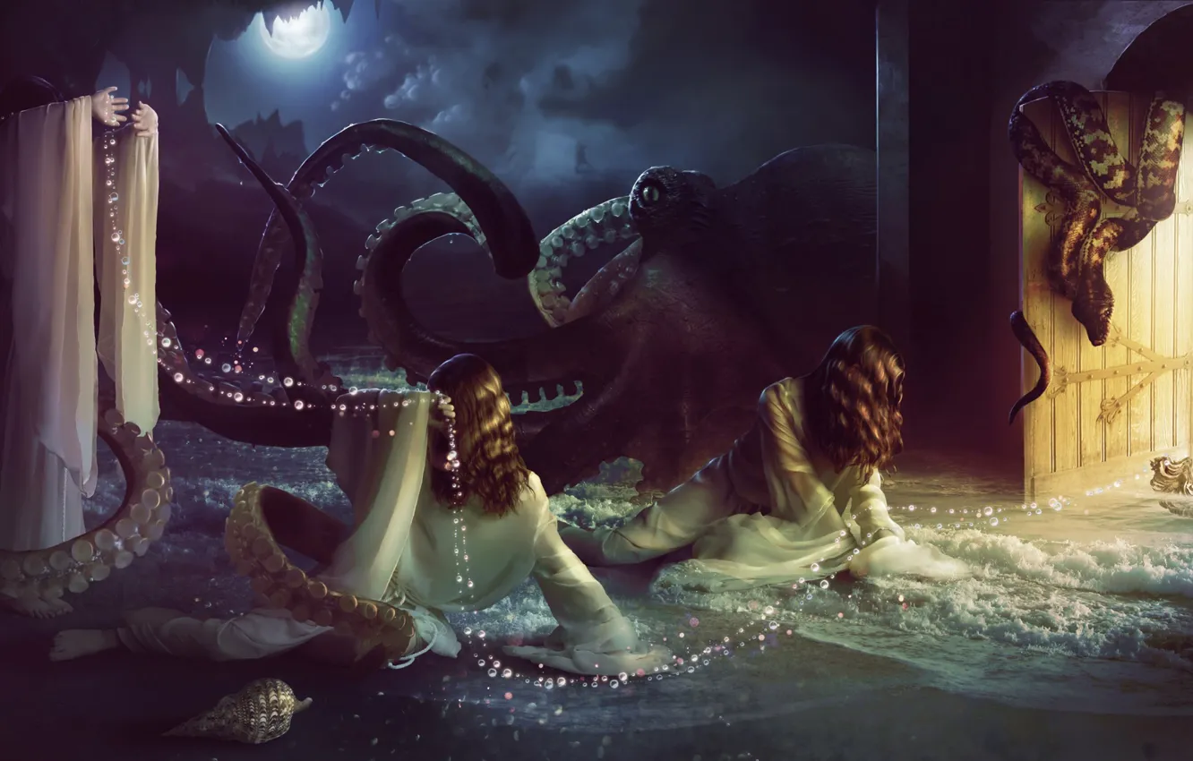 Photo wallpaper people, octopus, octopus