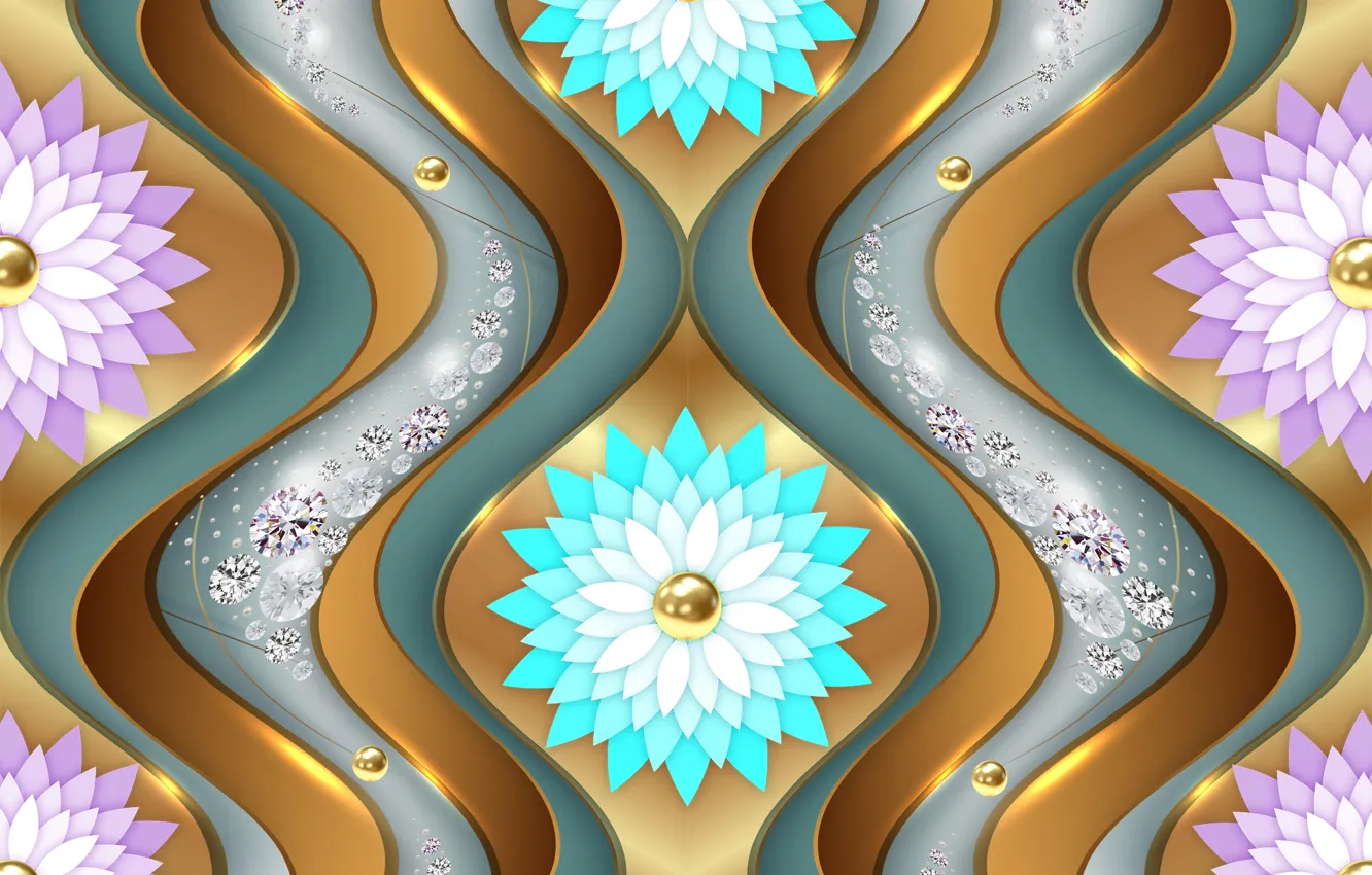 Photo wallpaper waves, design, flowers, pattern, sparkle