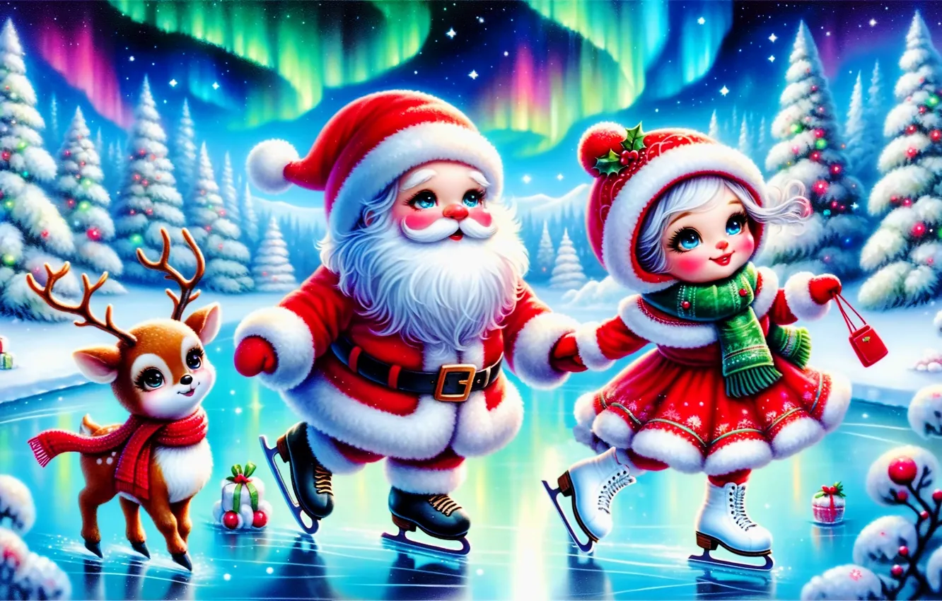 Photo wallpaper winter, frost, the sky, stars, snow, night, style, lights
