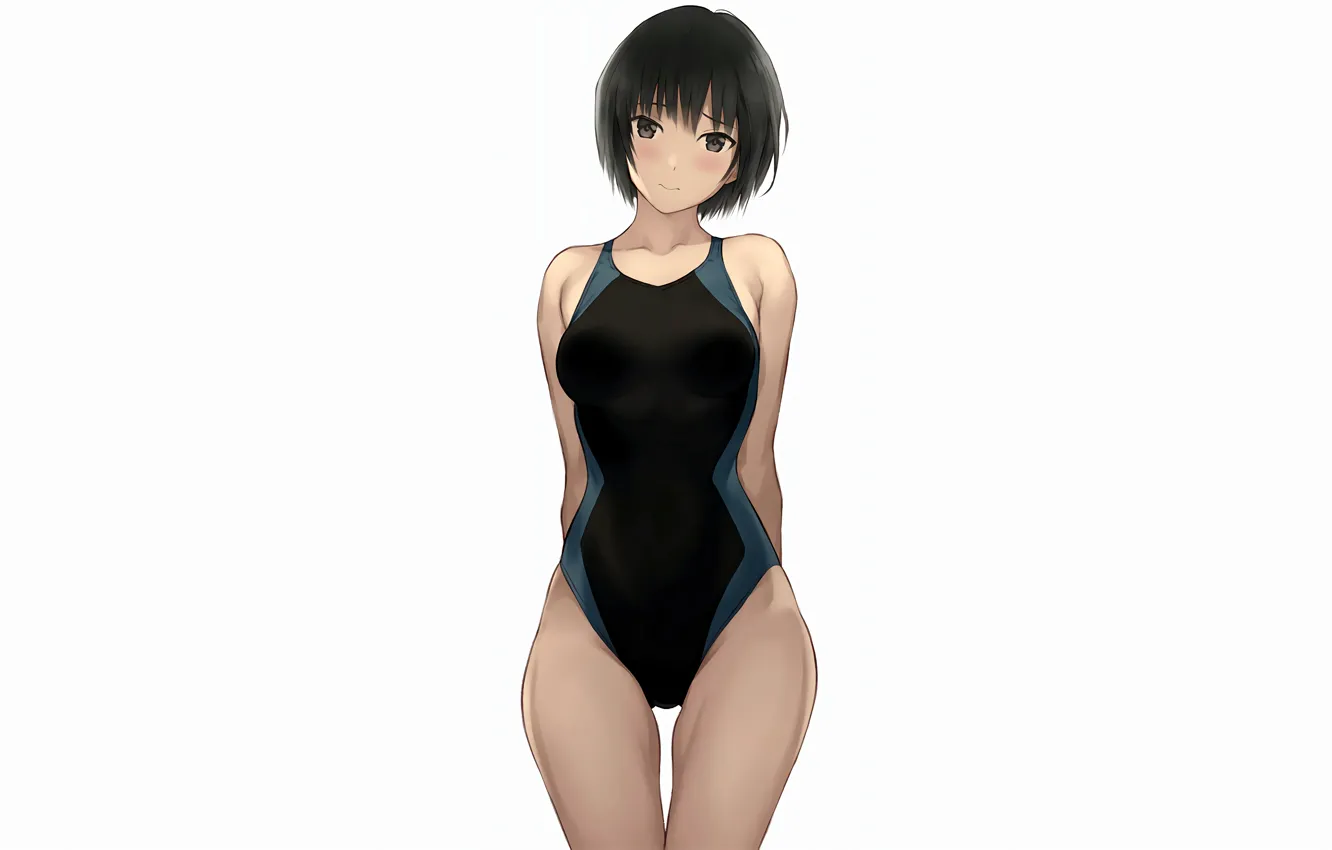 Photo wallpaper girl, sexy, anime, beautiful, short hair, pretty, swimsuit, attractive