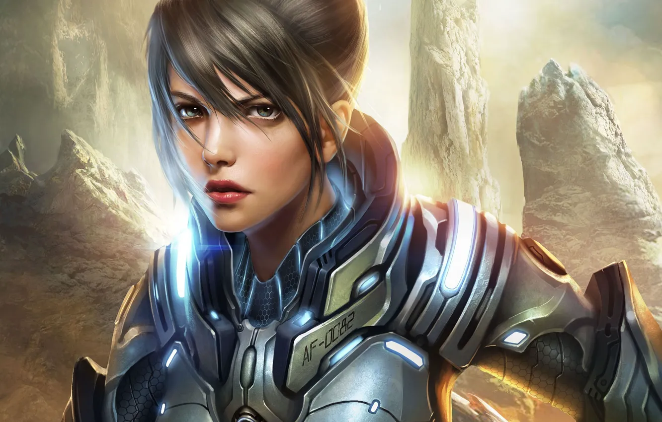 Photo wallpaper girl, metal, rocks, art, armor, reborn, Tsukihime