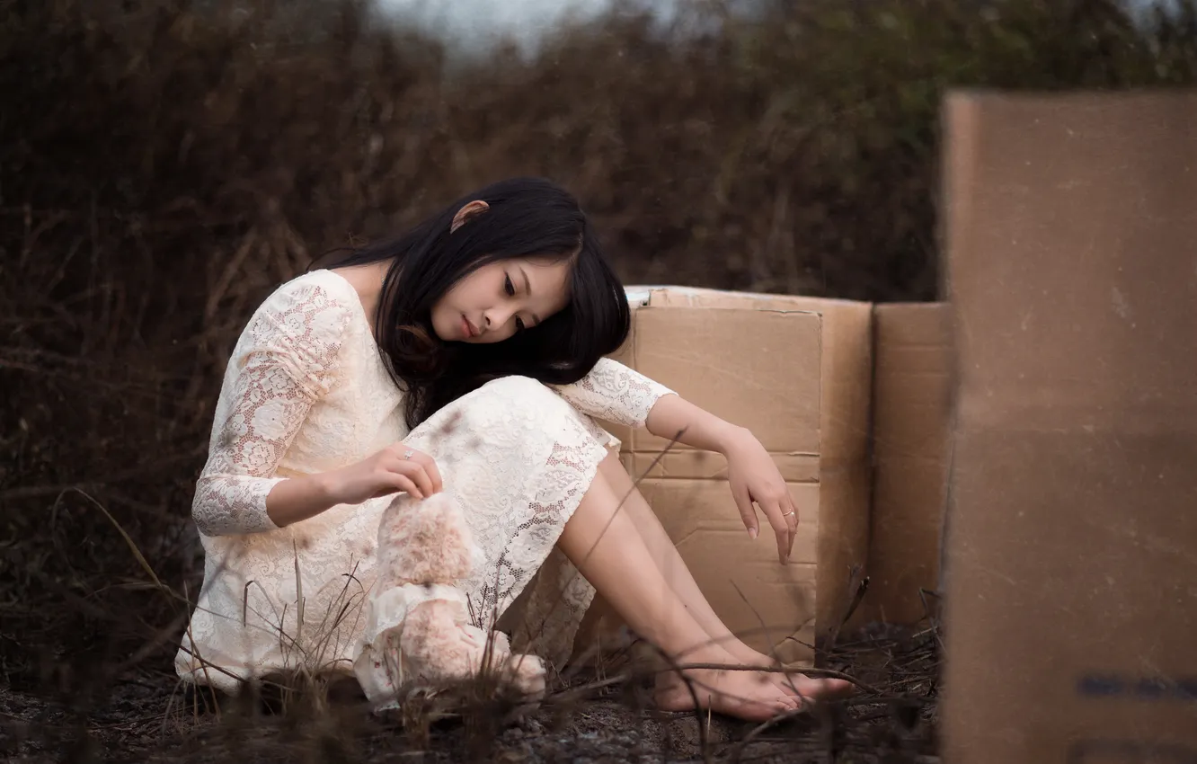 Photo wallpaper girl, mood, bear