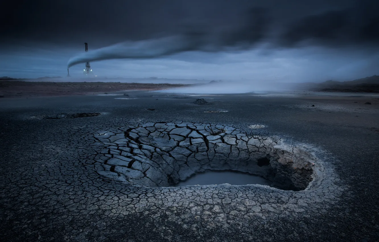 Photo wallpaper landscape, the wind, earth, smoke, pair, Iceland