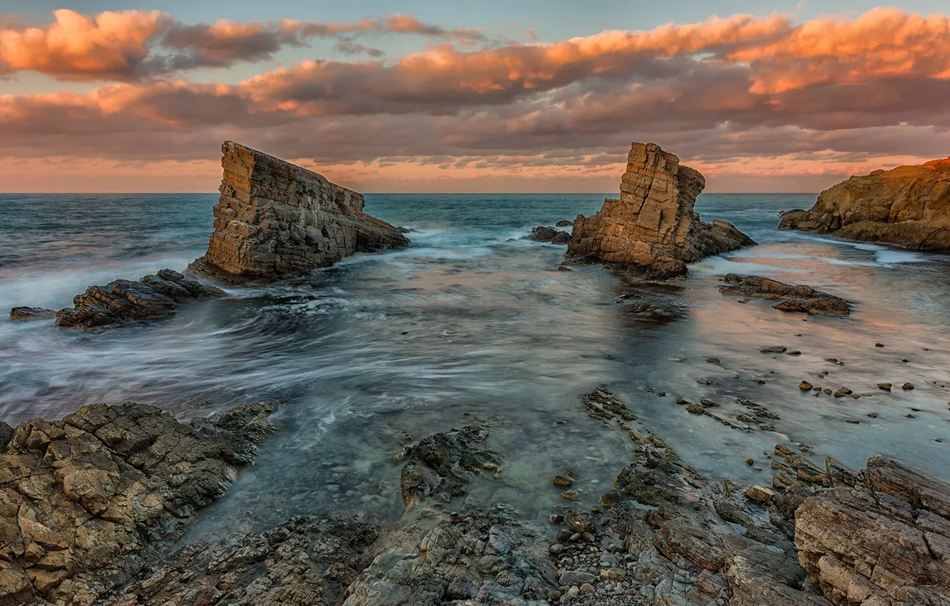 Photo wallpaper sea, the sky, clouds, landscape, sunset, nature