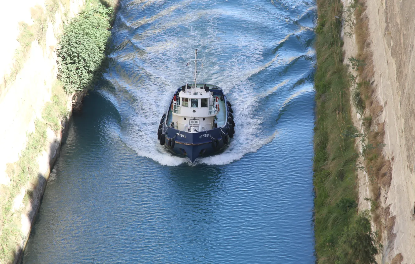 Photo wallpaper boat, Corinth, Tug