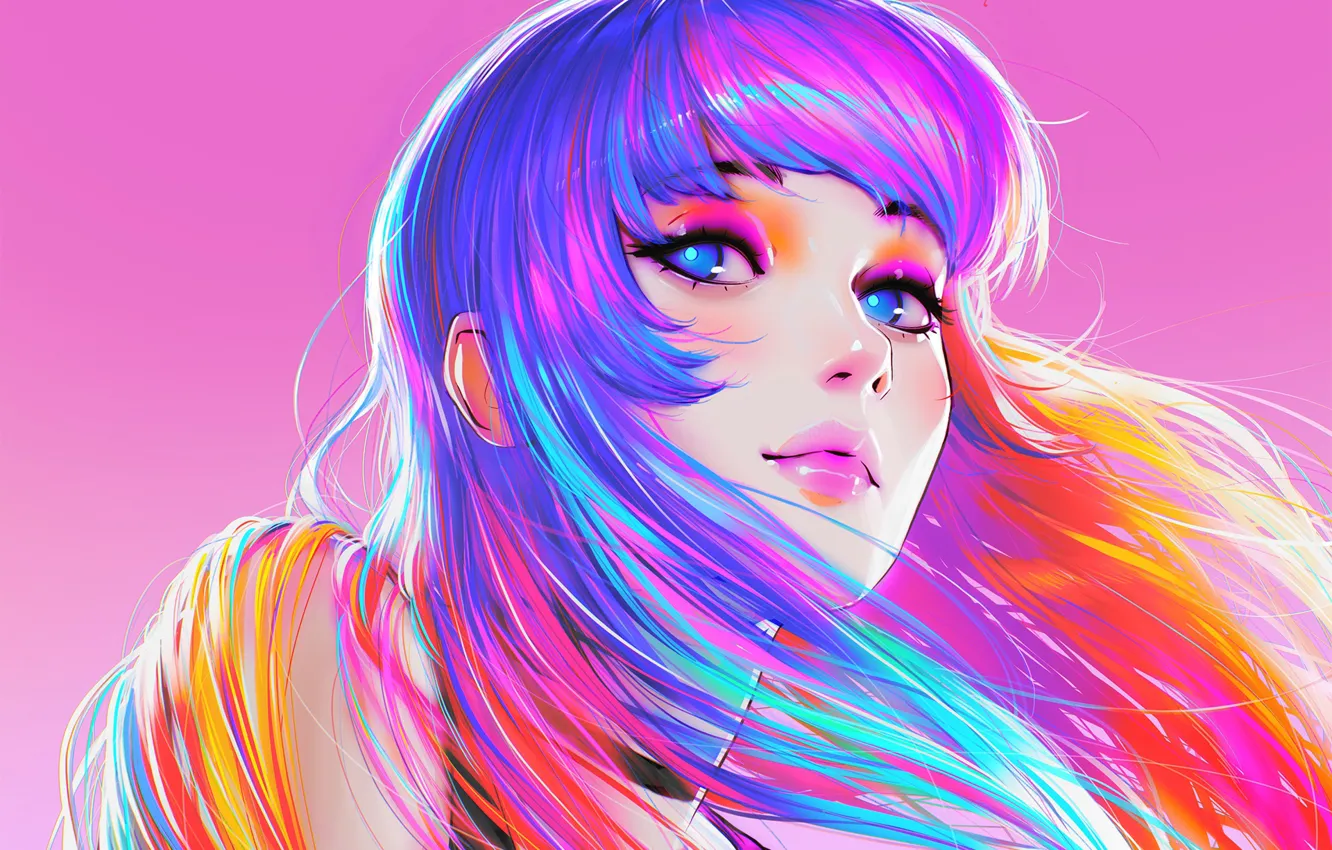 Photo wallpaper girl, Ilya Kuvshinov, rainbow hair