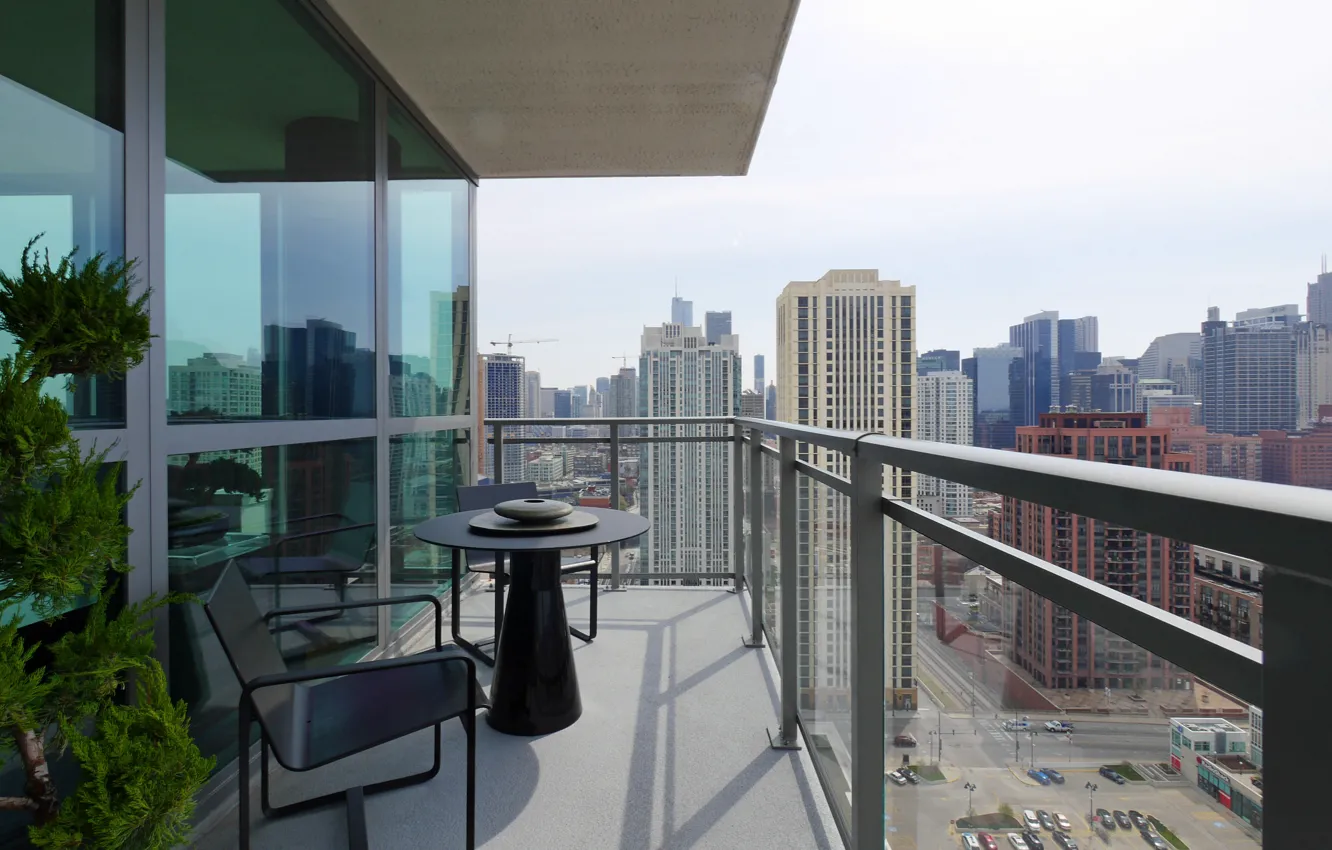 Photo wallpaper design, style, home, interior, balcony, megapolis