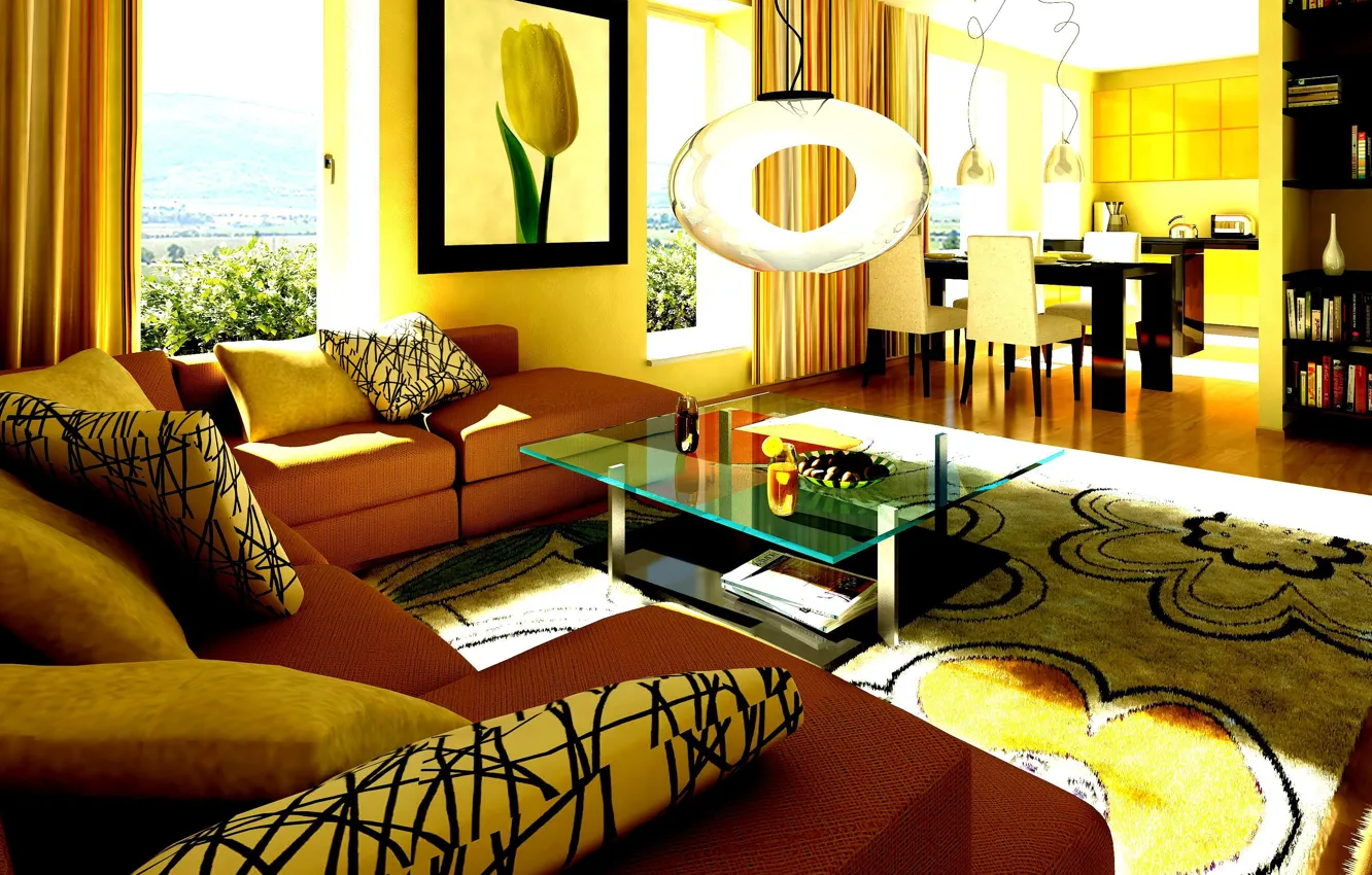 Photo wallpaper design, living room, interior, home, high, contrast