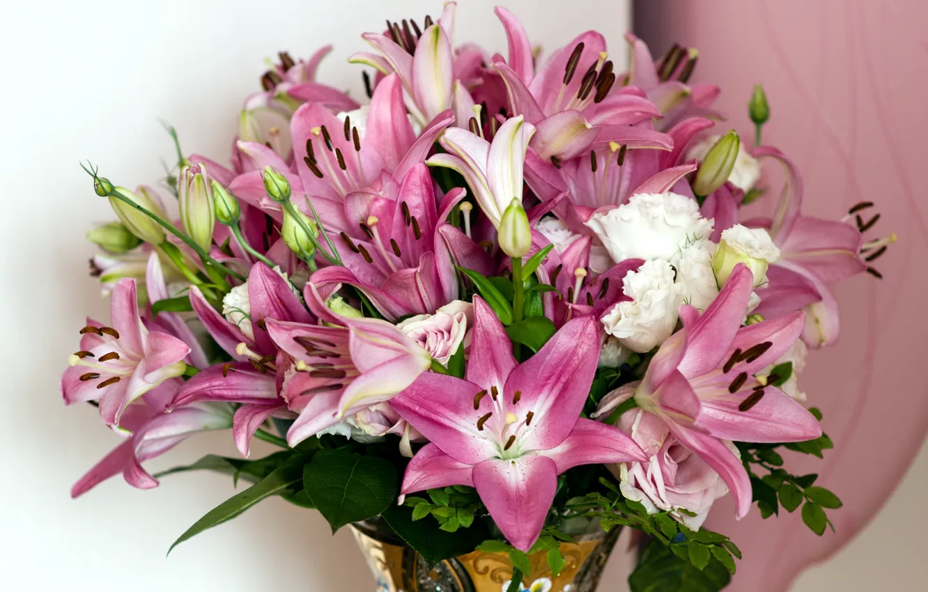 Photo wallpaper Lily, bouquet, eustoma