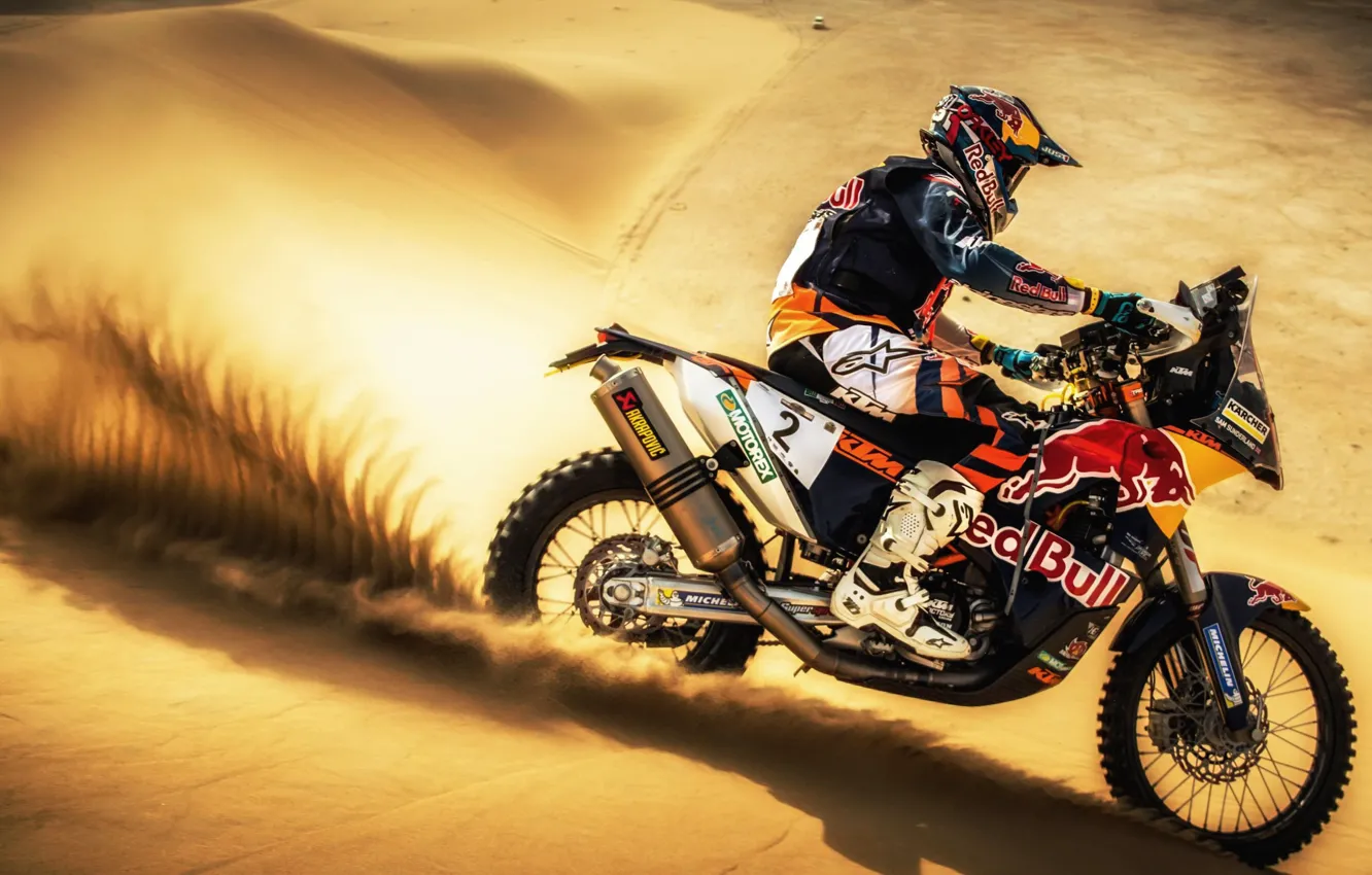 Photo wallpaper Sand, Sport, Desert, Speed, Motorcycle, Racer, Moto, KTM