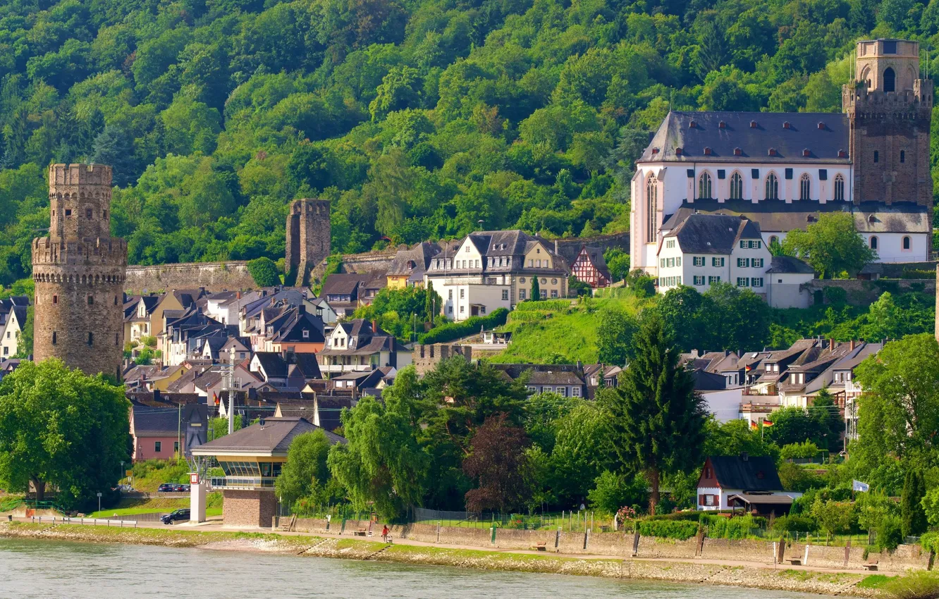Photo wallpaper Germany, Oberwesel, the city, castle, river