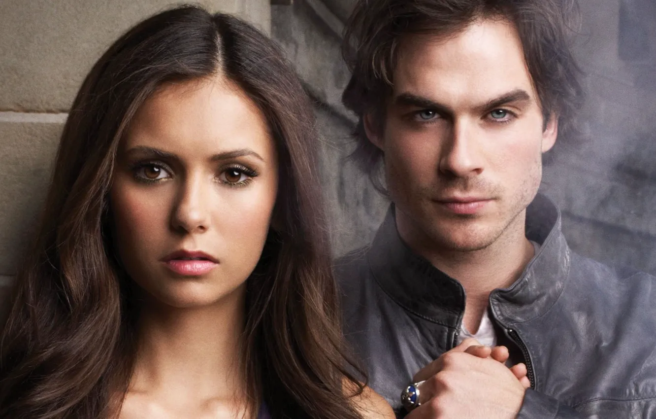 Photo wallpaper girl, Nina Dobrev, The Vampire Diaries, woman, Elena, Ian Somerhalder, man, vampire