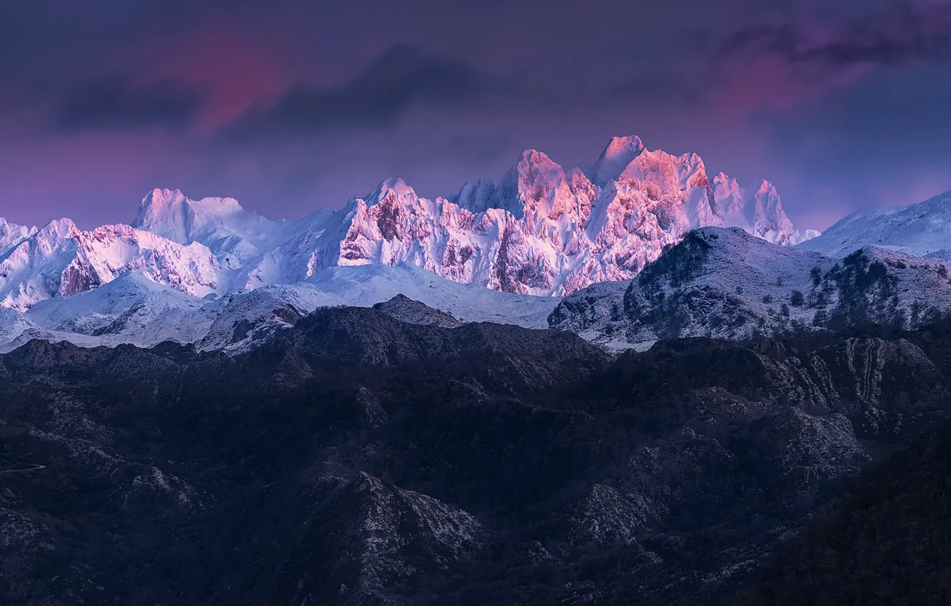 Photo wallpaper clouds, light, mountains, morning