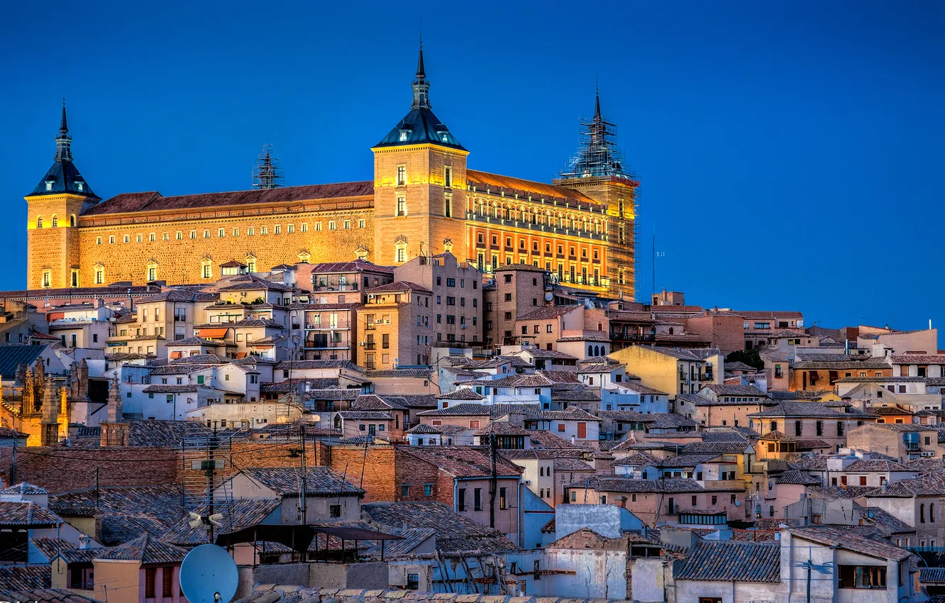 Photo wallpaper castle, tower, home, slope, hill, Spain, Toledo, Alcazar