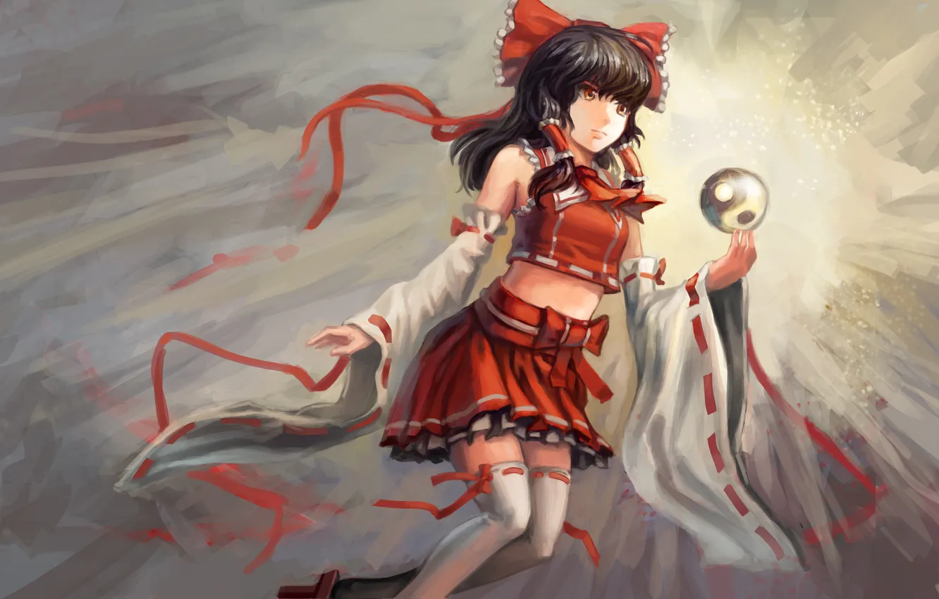 Photo wallpaper look, girl, balls, touhou, art, ribbon, Hakurei Reimu