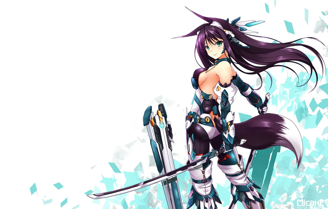 Photo wallpaper girl, sword, costume, white background
