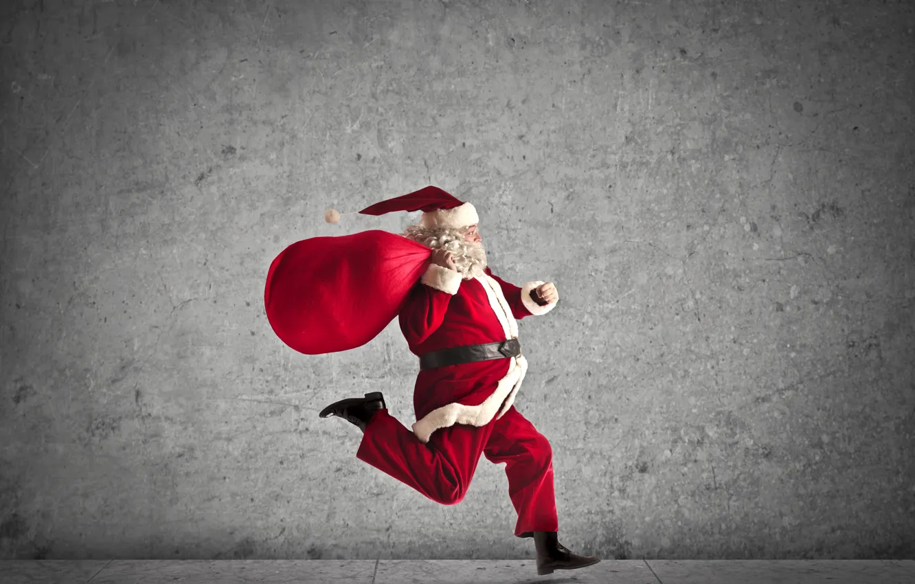 Photo wallpaper red, holiday, gift, hat, new year, glasses, Christmas, coat