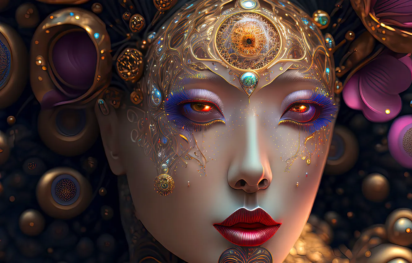 Photo wallpaper eyes, girl, decoration, face, sponge