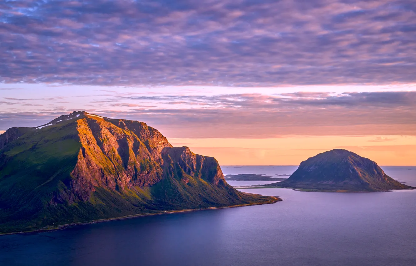 Photo wallpaper sky, landscape, coast, nature, water, mountains, clouds, island