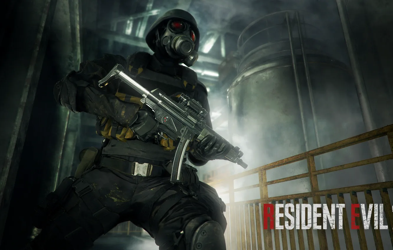 Photo wallpaper weapons, 2019, soldiers, mask, gas mask, Resident evil 2