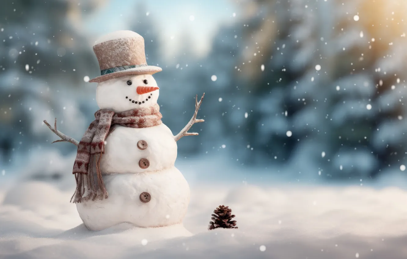 Photo wallpaper winter, snow, new year, Christmas, snowman, Christmas, winter, snow