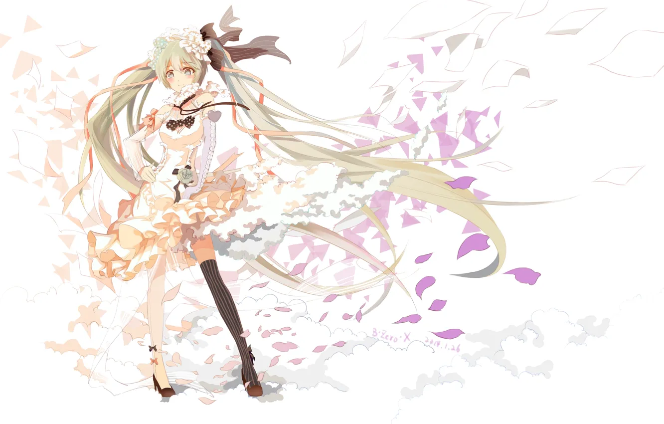 Photo wallpaper girl, flowers, roses, petals, art, vocaloid, hatsune miku, heart