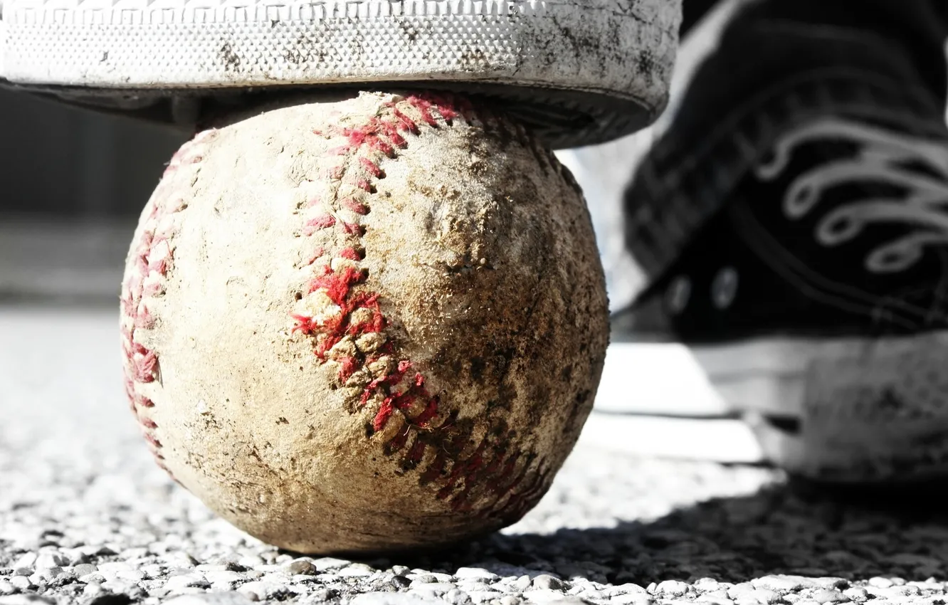 Photo wallpaper the ball, shoes, baseball, sneakers, macro, ball, shoes, baseball