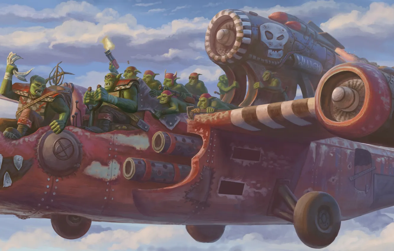 Photo wallpaper the sky, clouds, portrait, army, art, the plane, Orc, 000