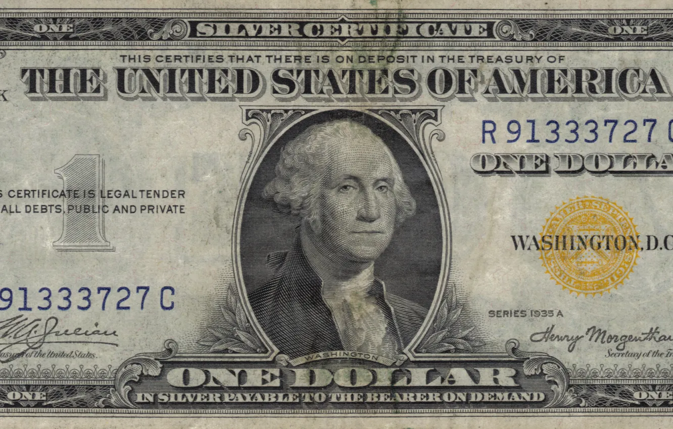 Photo wallpaper One, United States, yellow, Washington, series, dollar, united, demand